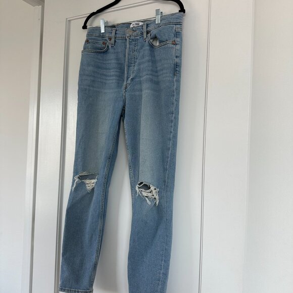 RE/DONE 90's High Rise Ankle Crop Jeans In Sanded Blue Sz 29 Distressed Denim - Picture 5 of 9